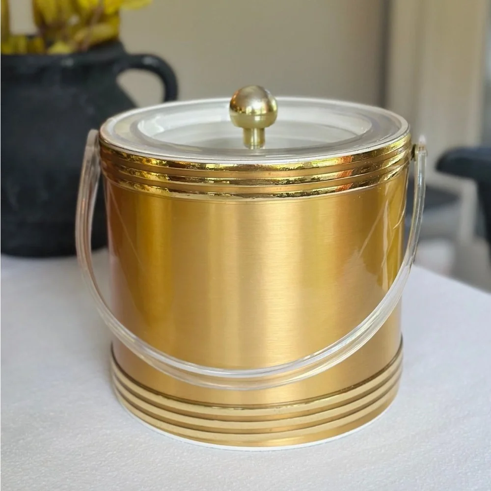 Vintage gold and lucite ice bucket